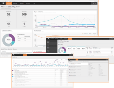 XYGATE SecurityOne (XS1) dashboard view illustrating incidents, CLIM Risk Manager